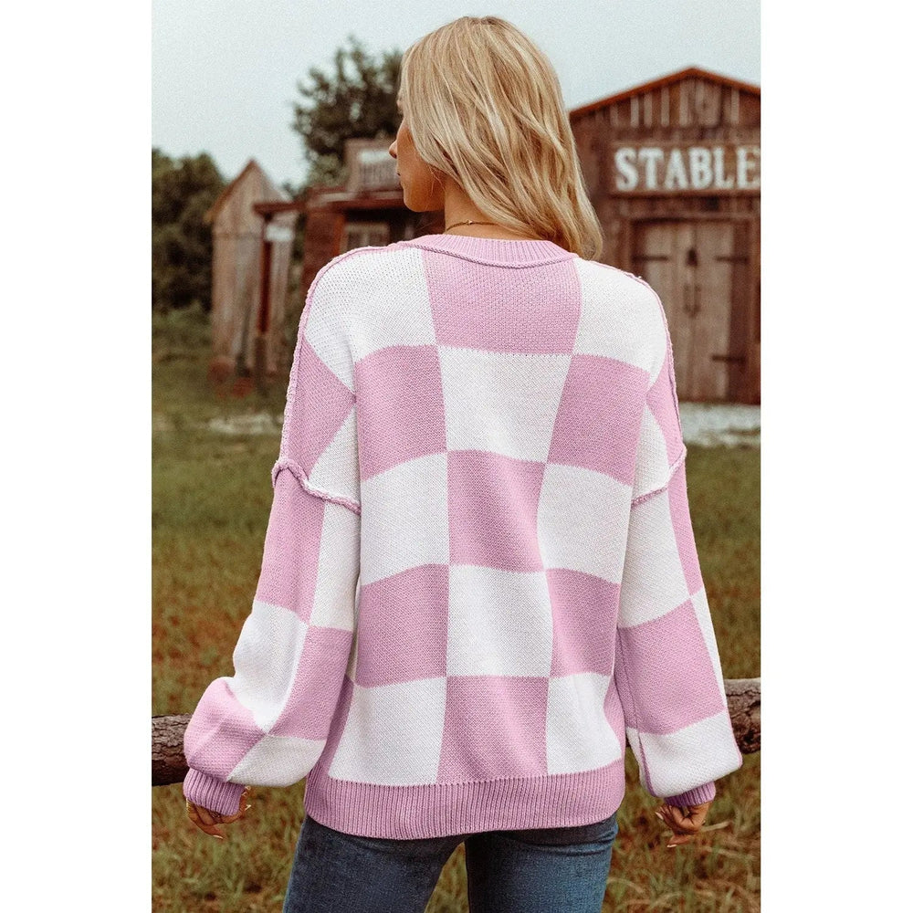 Checkered Bishop Sleeve Sweater - LECCE