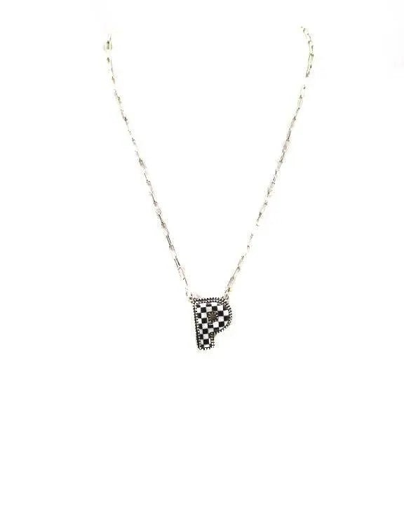 Checkered Bubble Initial Necklace - LECCE