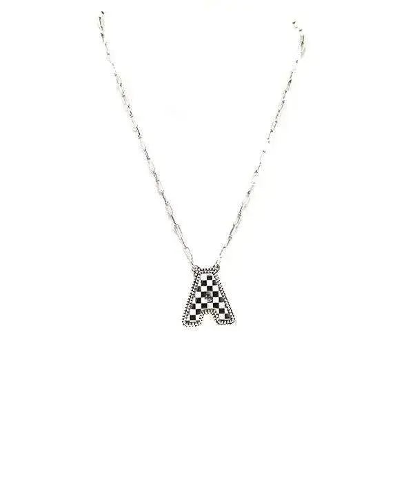 Checkered Bubble Initial Necklace - LECCE