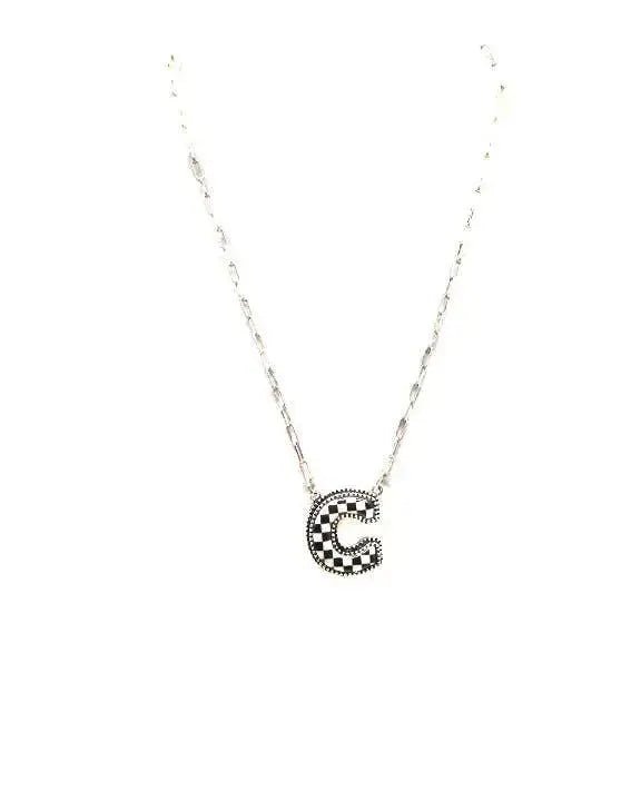 Checkered Bubble Initial Necklace - LECCE