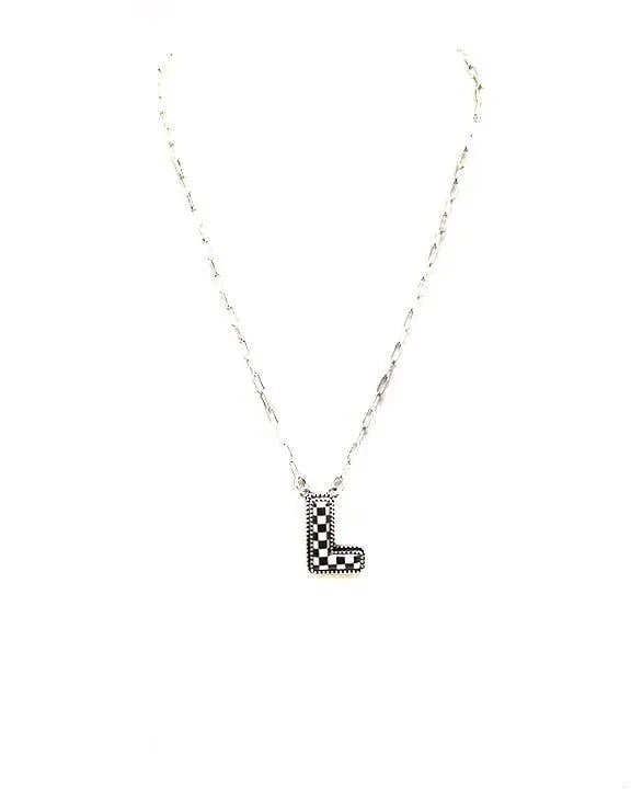 Checkered Bubble Initial Necklace - LECCE