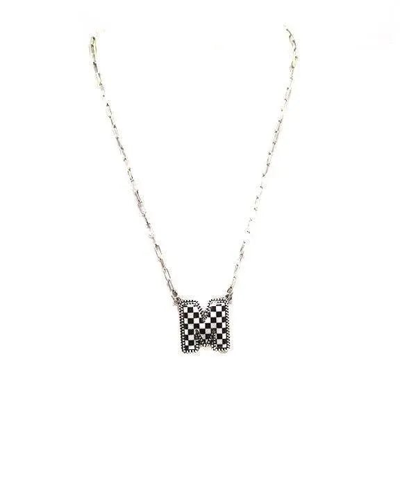 Checkered Bubble Initial Necklace - LECCE