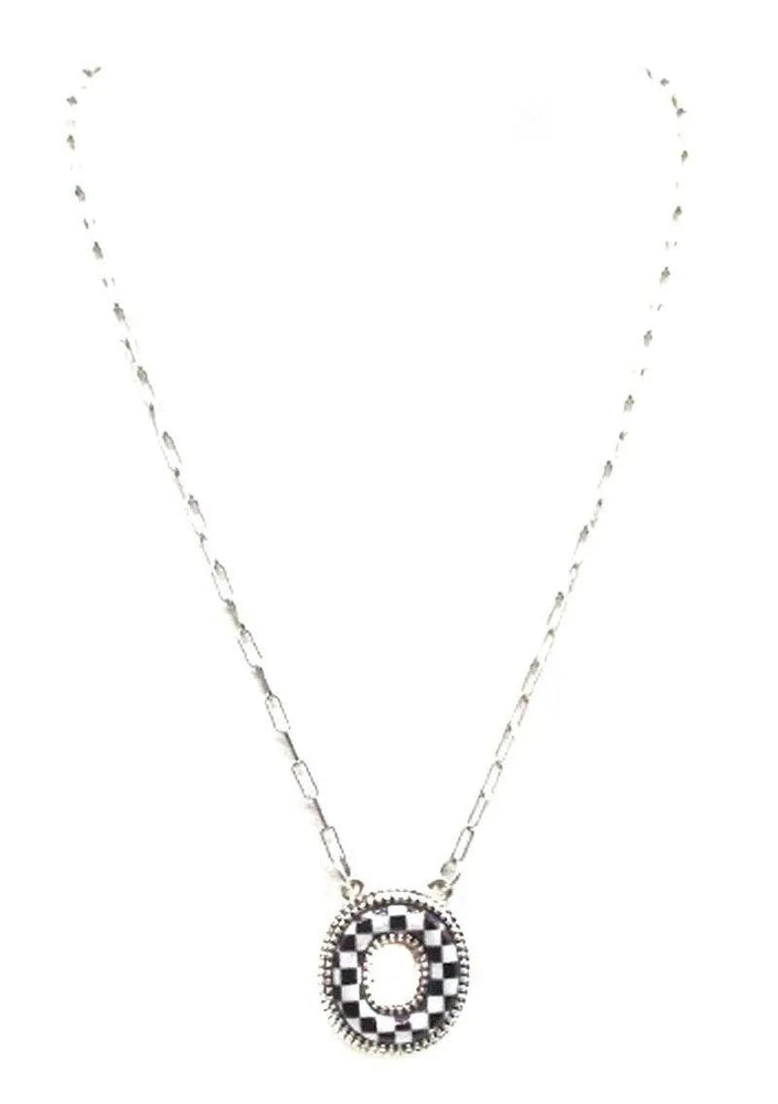 Checkered Bubble Initial Necklace - LECCE