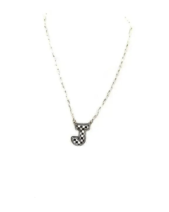 Checkered Bubble Initial Necklace - LECCE