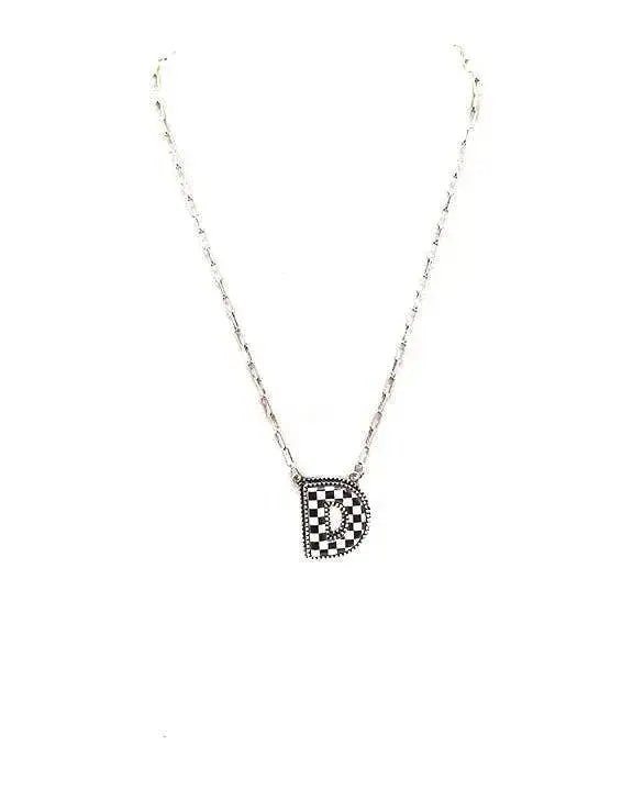 Checkered Bubble Initial Necklace - LECCE
