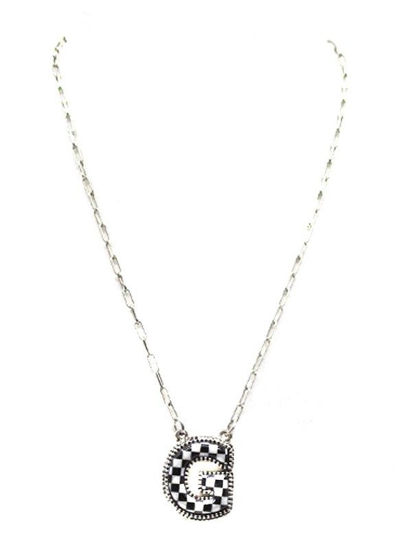 Checkered Bubble Initial Necklace - LECCE