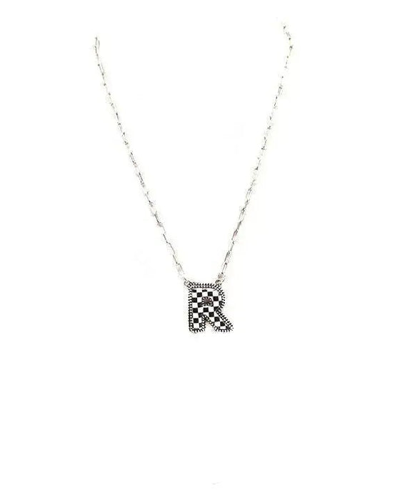 Checkered Bubble Initial Necklace - LECCE