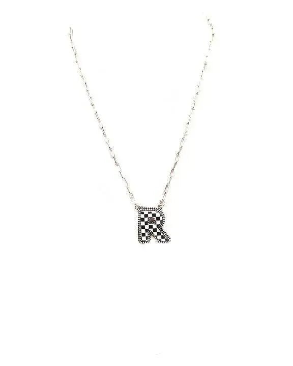 Checkered Bubble Initial Necklace - LECCE