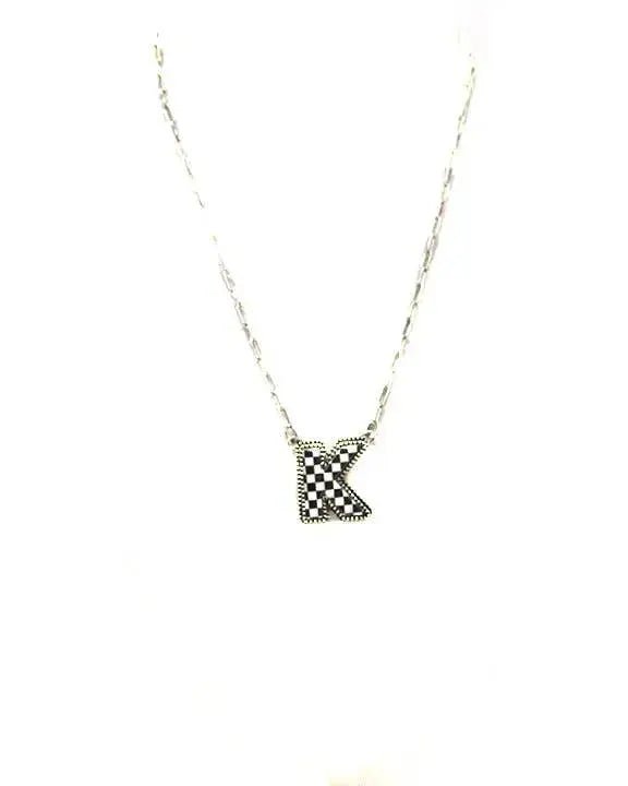Checkered Bubble Initial Necklace - LECCE
