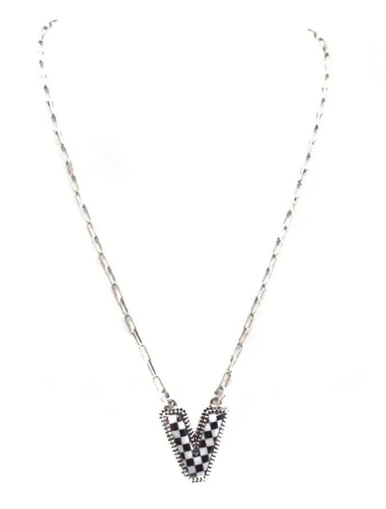 Checkered Bubble Initial Necklace - LECCE