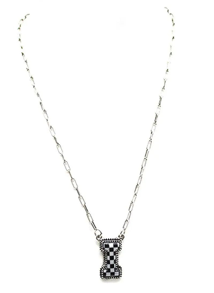 Checkered Bubble Initial Necklace - LECCE
