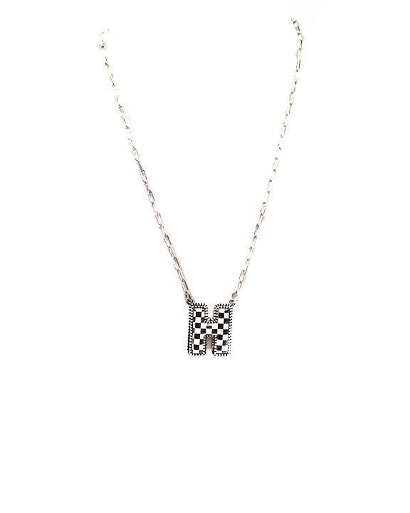 Checkered Bubble Initial Necklace - LECCE
