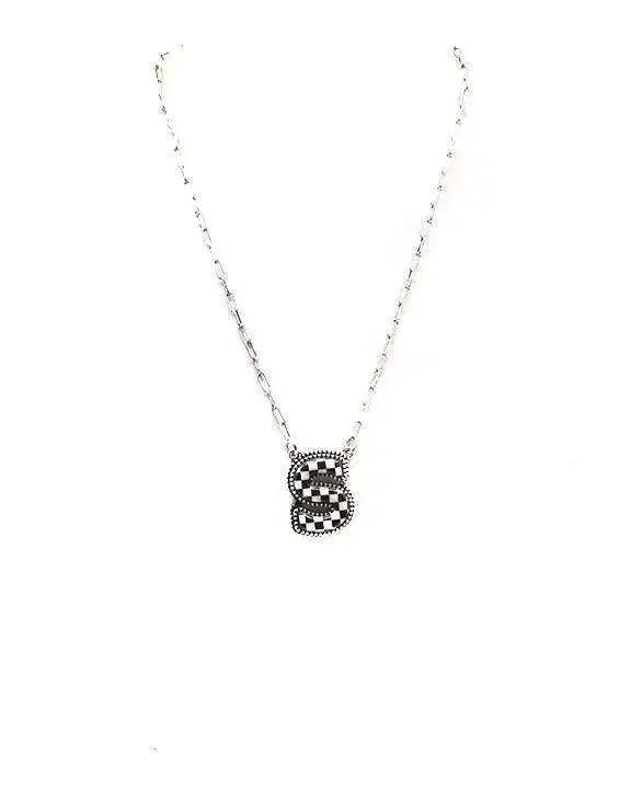 Checkered Bubble Initial Necklace - LECCE