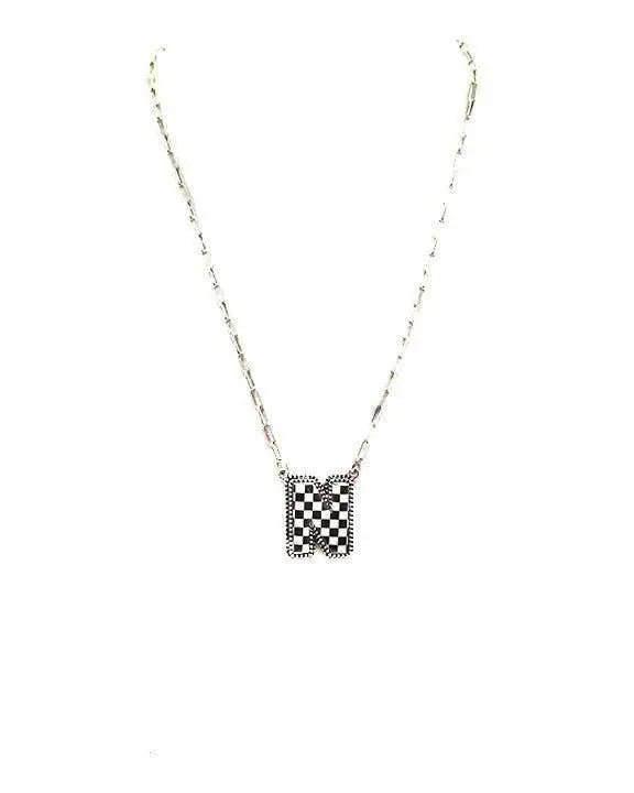 Checkered Bubble Initial Necklace - LECCE