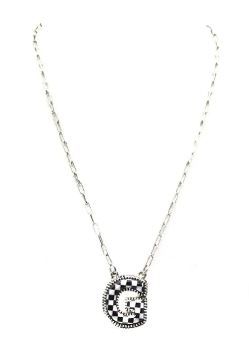 Checkered Bubble Initial Necklace - LECCE