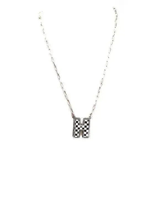Checkered Bubble Initial Necklace - LECCE