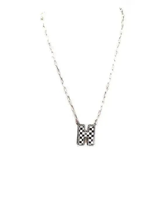 Checkered Bubble Initial Necklace - LECCE