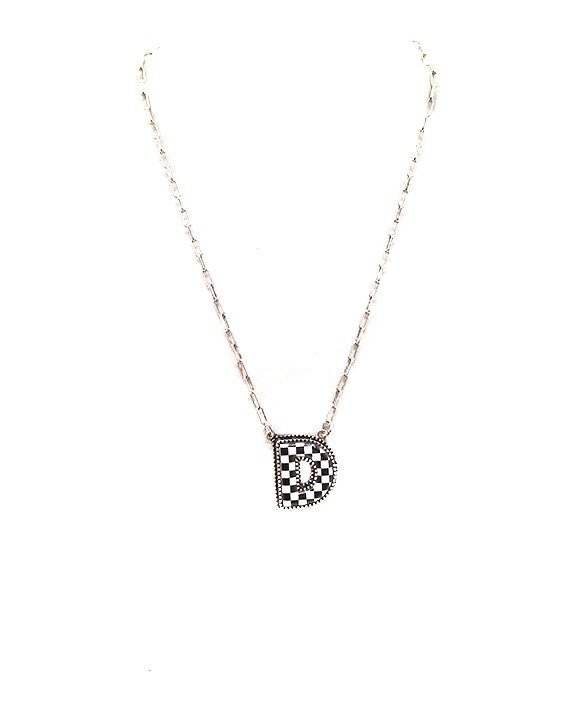 Checkered Bubble Initial Necklace - LECCE