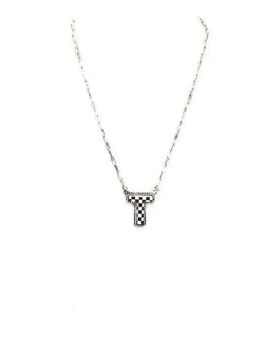 Checkered Bubble Initial Necklace - LECCE