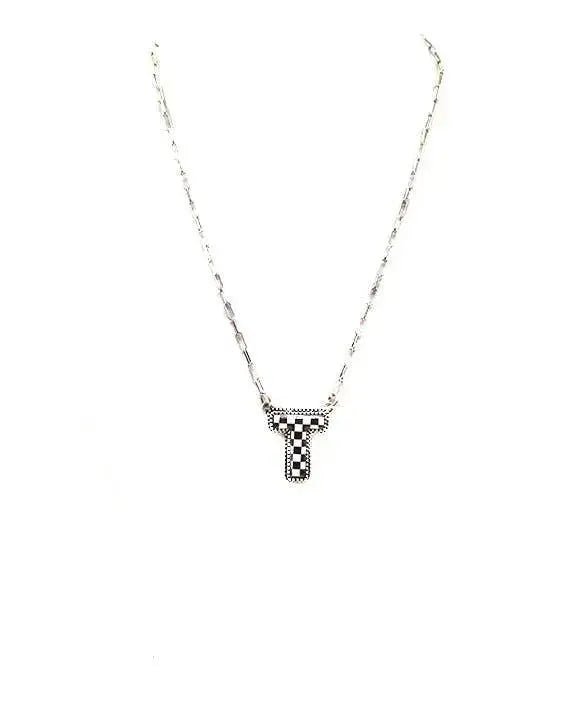 Checkered Bubble Initial Necklace - LECCE