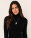 Model wearing Checkered Bubble Initial Necklace with letter A