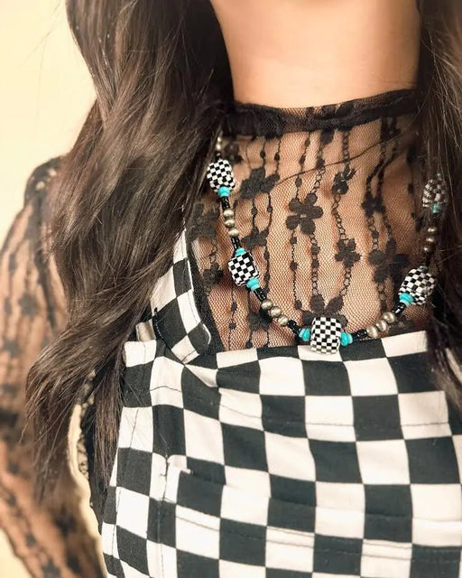 Checkered Cube Navajo Bead Necklace - LECCE