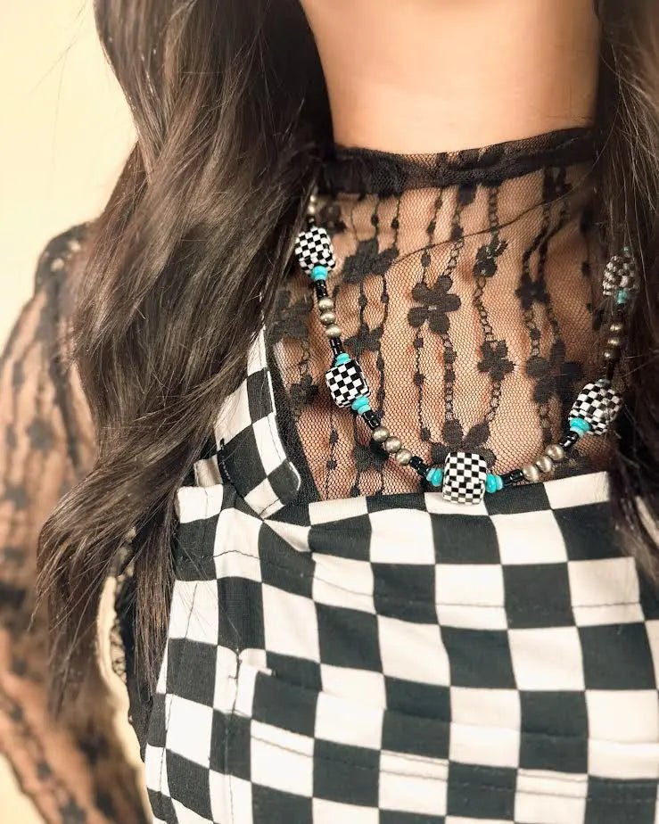 Checkered Cube Navajo Bead Necklace - LECCE