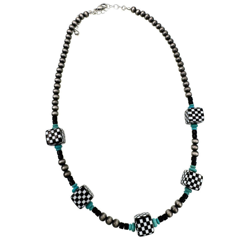 Checkered Cube Navajo Bead Necklace - LECCE