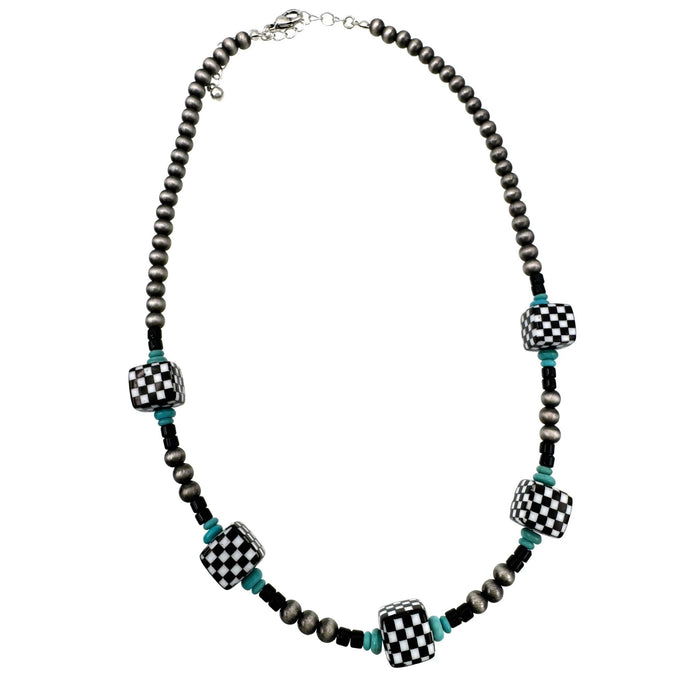 Checkered Cube Navajo Bead Necklace - LECCE