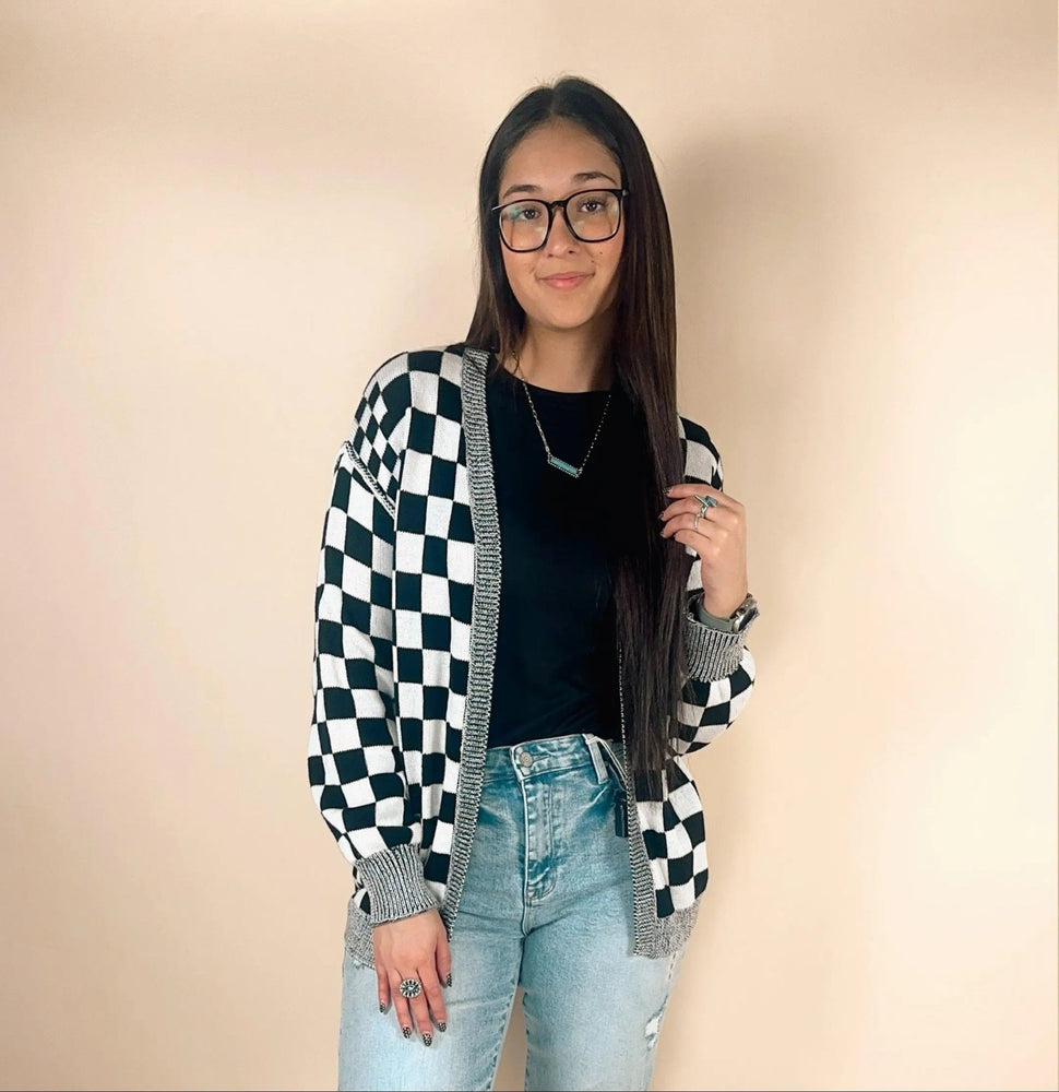 Checkered Drop Shoulder Cardigan - LECCE