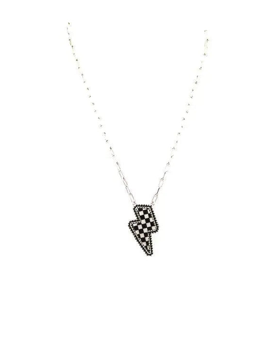 Checkered Lightning Bolt Necklace - LECCE
