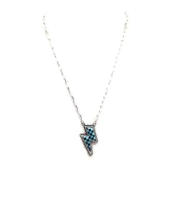 Checkered Lightning Bolt Necklace - LECCE