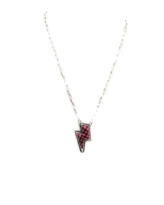 Checkered Lightning Bolt Necklace - LECCE