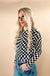 Checkered Mesh Mock Neck Long Sleeve Top - LECCE