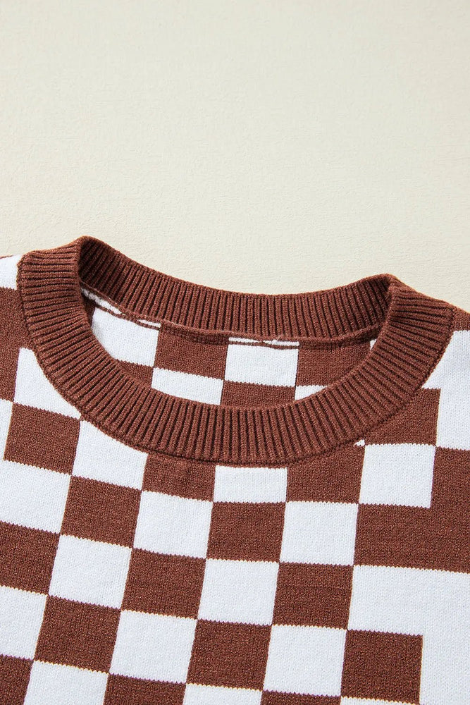 Checkered Print Round Neck Sweater - LECCE