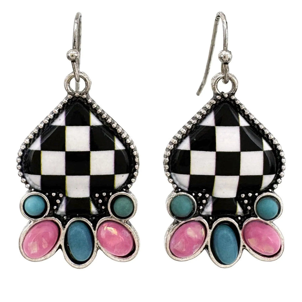Checkered Print Spade Turquoise Earrings - LECCE