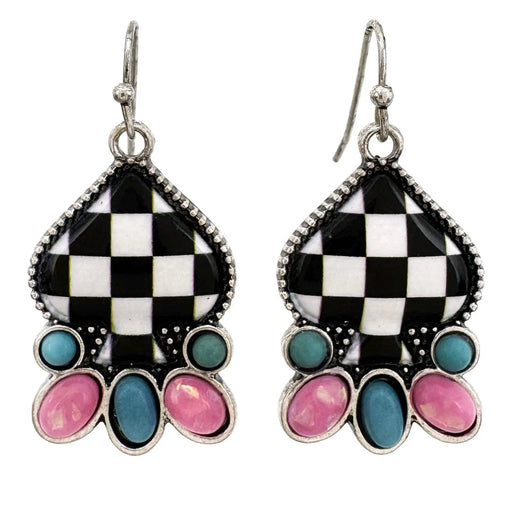 Checkered Print Spade Turquoise Earrings - LECCE