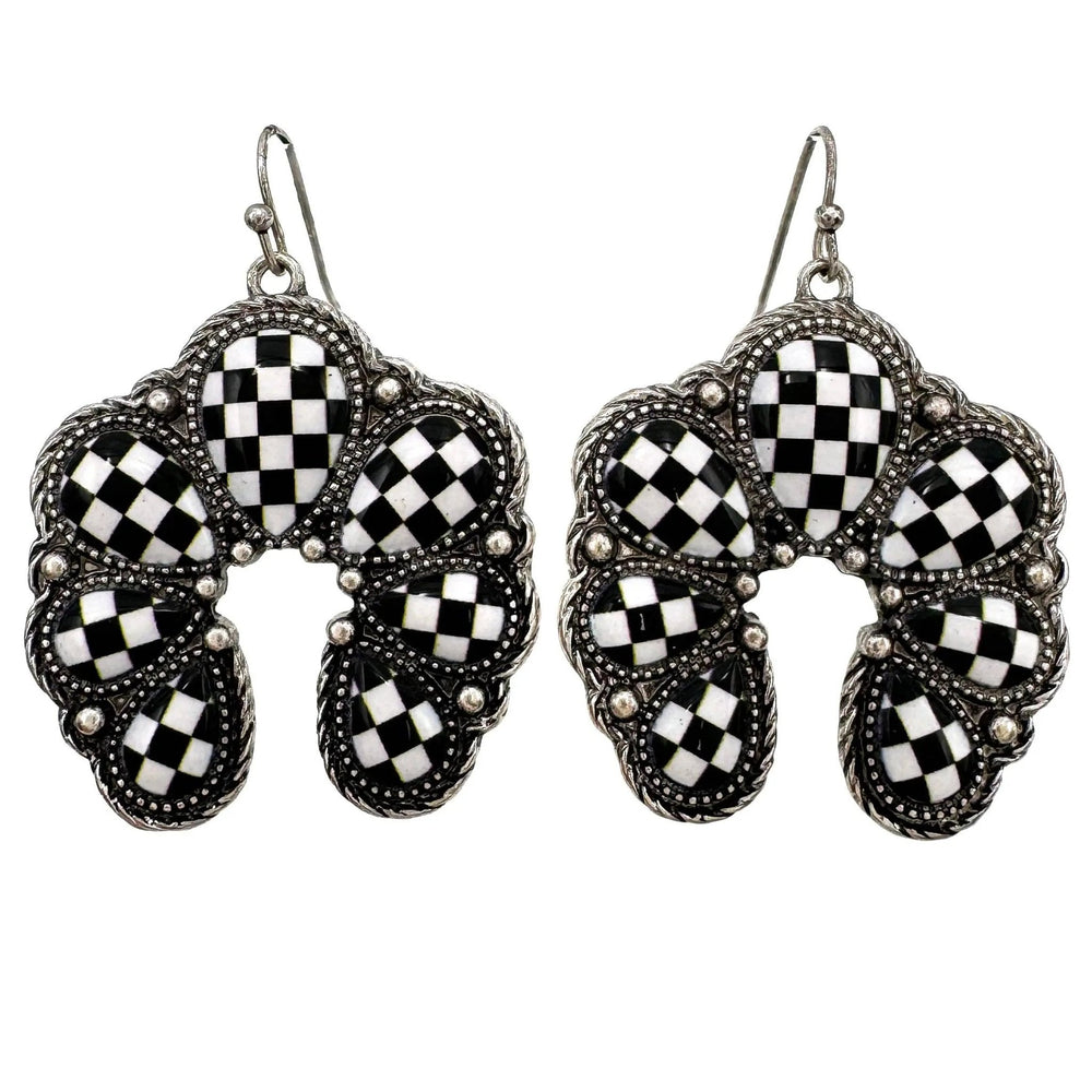 Checkered Print Western Squash Blossom Earrings - LECCE