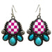Checkered Print Western Teardrop Flower Earrings - LECCE