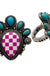 Checkered Print Western Teardrop Flower Stretch Ring - LECCE