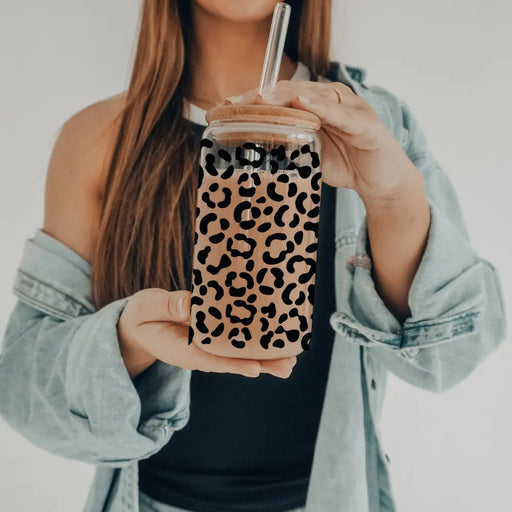 Cheetah Print | 20 oz Glass Tumbler with Bamboo Lid & Straw - LECCE