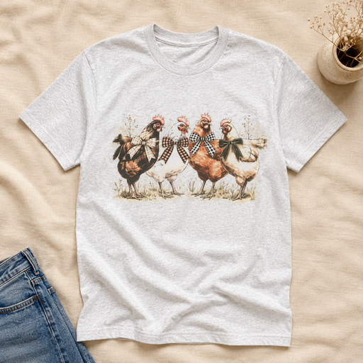 Chickens with Coquette Bows T-shirt flat lay