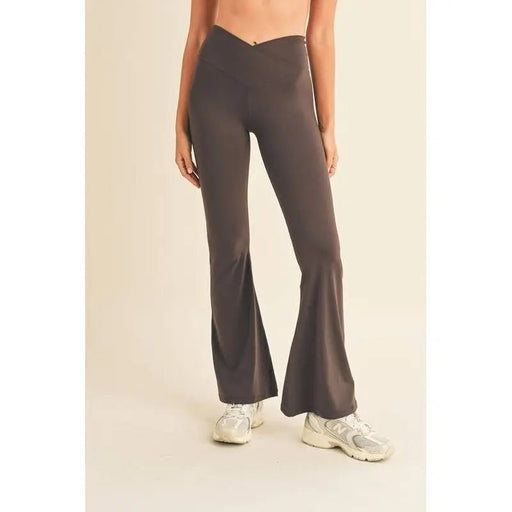 Chocolate High Waist Crossover Flare Leggings - LECCE