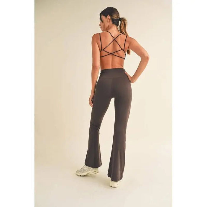Chocolate High Waist Crossover Flare Leggings - LECCE