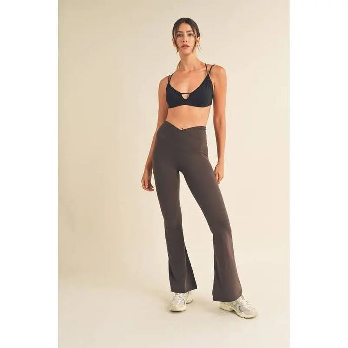 Chocolate High Waist Crossover Flare Leggings - LECCE