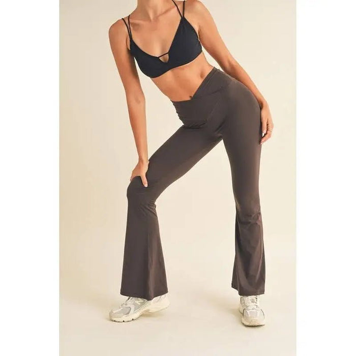 Chocolate High Waist Crossover Flare Leggings - LECCE