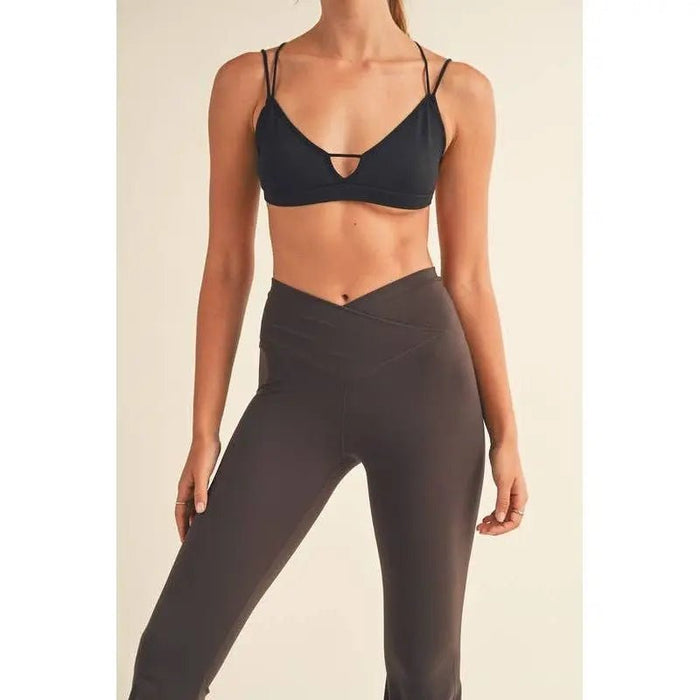 Chocolate High Waist Crossover Flare Leggings - LECCE
