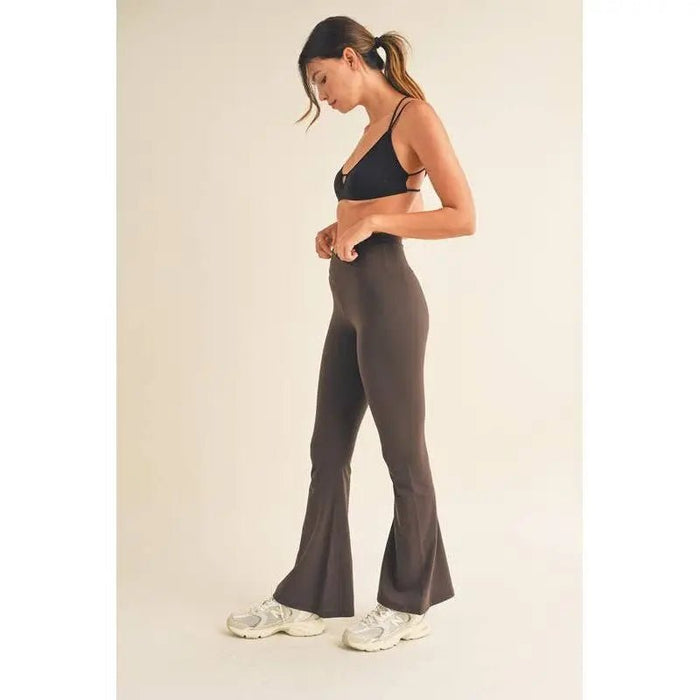 Chocolate High Waist Crossover Flare Leggings - LECCE