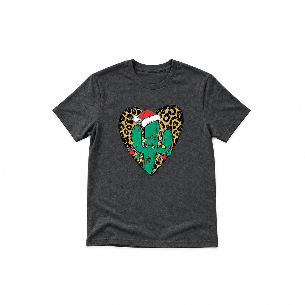 Christmas cactus with leopard heart t-shirt
