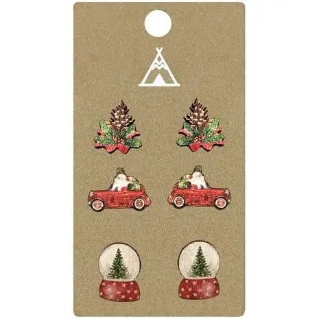 Christmas Tree Globes Pine Cones Santa Car Earring - LECCE